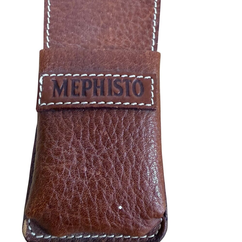 Mephisto Brown Leather Pen Holder White Stitching Organizer Pouch Academia - Picture 3 of 7